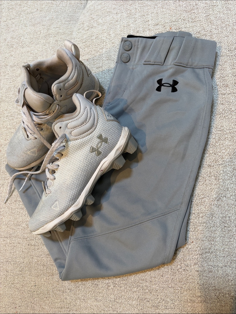 Under Armour Light Gray Baseball Pants and Cleats